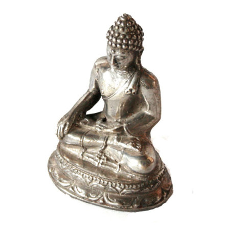 Liten buddhastatyett, försilvrad brons