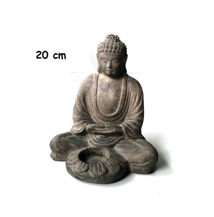 Buddhafigur ljushållare, 20 cm Grå