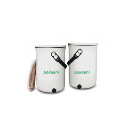 Bokashi startpaket 2.0, designade hinkar för köksbänken + 1 kg strö